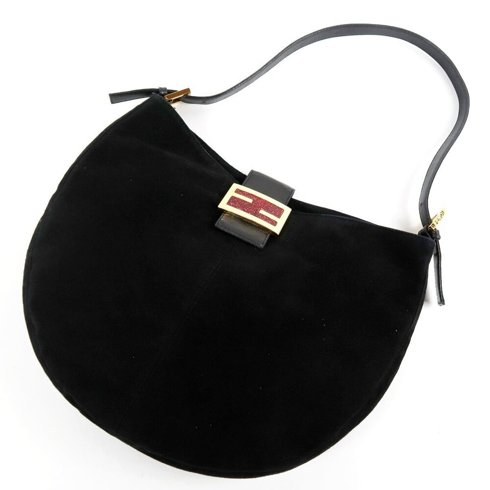 FENDI Suede Hobo Hobo Bag Black